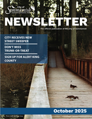magazine cover with a wooden pathway surrounded by trees and two bird on the pathway.